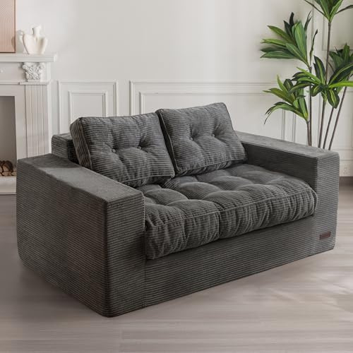 MAXYOYO Canapé 2 Places en Velours Côtelé, Floor Sofa Rembourré avec Accoudoirs, Canapé Causeuse avec Coussin et Dossier Capitonnés, Grand Sofa Poire pour Chambre à Coucher ou Salon