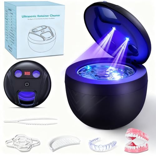 Ultrasonic Retainer Cleaner Machine, TechKen 45khz Cleaning Dental Cleaner with UV Light, Portable Digital Timer for Dentures, Aligner, Mouthguard