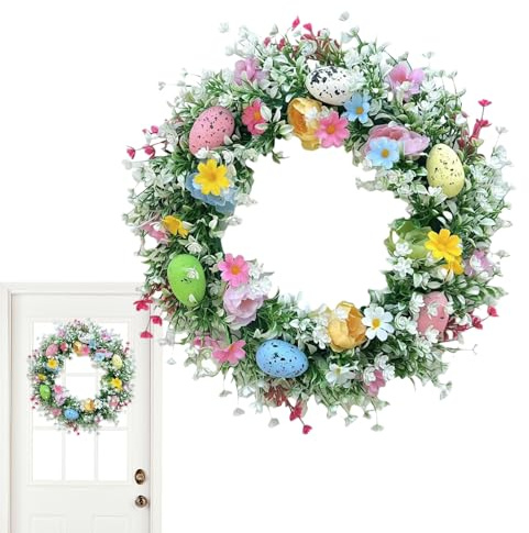 Corona de Huevos de Pascua, Huevos Artificiales Coloridos, Corona de Puerta Delantera, decoración de Primavera de 35 cm para el hogar, Pared o, decoración de Vacaciones de Pascua, Puerta