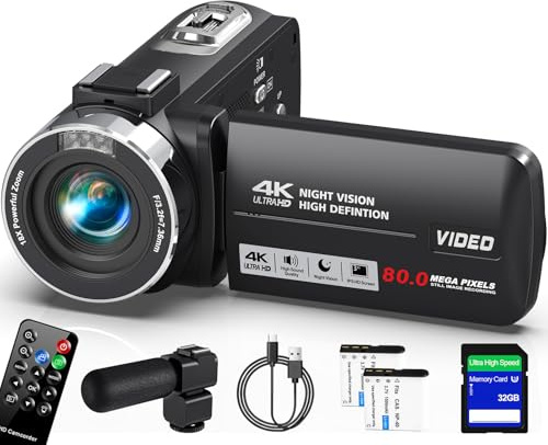 Peryoua Camcorder 4K Ultra 80MP Video Camera Vlogging Camera for YouTube