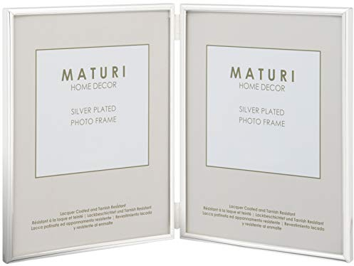 Maturi Silver Plated Double Photo Frame - Thin Edge Portrait, 4 x 6-inch (10 x 15cm)