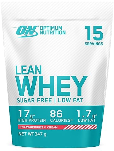 Optimum Nutrition Lean Whey Protein Powder, Low Fat, Sugar Free Diet Protein Powder with Vitamins and Minerals for Muscle Gain and Recovery, Strawberries & Cream flavour, 15 Servings, 347 g