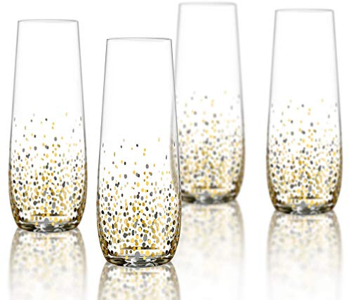 Fitz and Floyd Confetti Stemless Flutes (Set of 4), Elegant Lead-free Matching Drinkware Perfect For Everyday Use Or Entertaining – Stylish Modern Glasses Make An Ideal Gift For Weddings, Birthdays