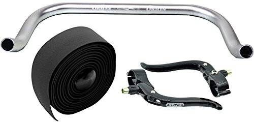 Permanent cykel bullhorn Fixie Singlespeed racercykel triathlon-styre silver 440 mm med matchande bromsspak och svart styrband