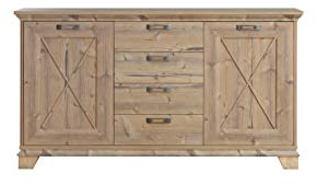 FORTE Nepal Kommode mit 2 Türen und 4 Schubladen, Holzwerkstoff, Bramberg Fichte, 175 x 97,2 x 45 cm