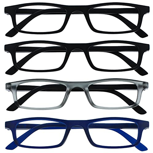 The Reading Glasses CompanyDie Lesebrille Unternehmen Schwarz Matt Grau Marineblau Leser Wert 4er-Pack Herren Damen Federscharniere RRRR17-1173 +2,00