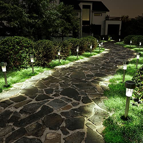 Solpex Iluminación de caminos, 16 piezas, luces solares para exteriores, luz LED, iluminación de caminos para patio, césped, jardín, calzada, pavimento, blanco