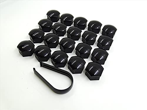 Partsdealers hjulmutterskydd för Volvo C30, C70, S40, S60, S80, S90, V50, V60, V70, V90, XC40, XC60, XC70 X90 BOLT CAPS + låsskydd 19 mm SET (GLOSSY BLACK x2000000000000000000000000000000000000000000000 + verktyg)