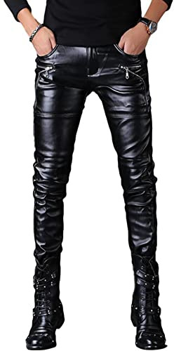 Idopy Pantalon de motocycle en cuir synthétique pour homme style rock punk hip hop