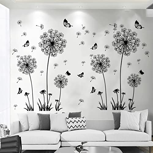 Diko Wandtattoo Pusteblume, Schmetterling Wandsticker, Löwenzahn Wandaufkleber, Wandsticker Wohnzimmer modern Pflanzen Blumen Löwenzahn Schmetterlinge (Violett)