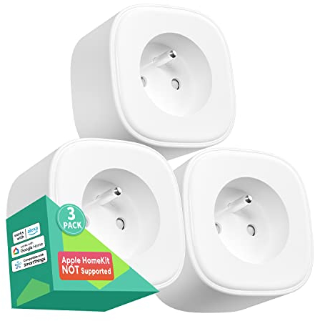 Meross WLAN-Steckdose (Typ E), intelligente Steckdose, kompatibel mit Alexa, Google Home und SmartThings, 3 Stück, französische Steckdose, programmierbar, mit Fernbedienung