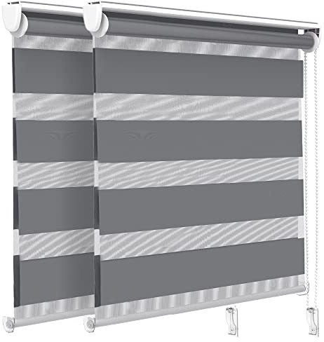 VOUNOT 2er Set Doppelrollo klemmfix ohne Bohren, Duo Rollo Klemmrollo für Fenster und Tür, lichtdurchlässig & verdunkelnd Fensterrollo, 100x150cm, Grau