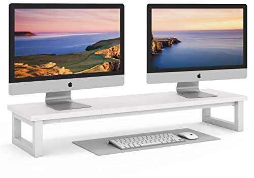 YAOHUOO Dual Monitor Stand Riser, 39Inch Large Monitor Stands for 2 Monitors, Computer Monitor Stand, Wooden Desktop Oraganizer Shelf for Office Desk Computer,Laptop,TV