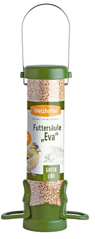 Welzhofer Vogel Futtersäule Green Line Eva - Vogelfutterspender & Futterstation für Wildvögel - 2 Sitzringe, 1 Liter Kapazität, 69mm Innendurchmesser für alle Futterarten