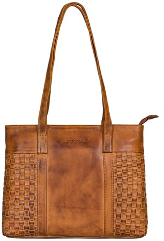 STILORD Verena Echt-Leder Shopper Damen Schultertasche Flecht-Optik mit langen Henkel Handtasche Umhänge-Tasche für Schule Arbeit Shopping Vintage Tote Bag Echtleder Farbe:larino - braun