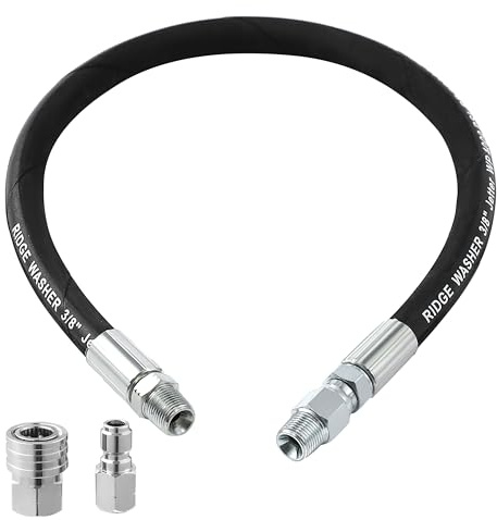 Ridge Washer Pressure Washer Whip Hose with Swivel, 3/8'' Power Washer Jumper Hose, Reel Connector Hoses for Pressure Washing with Adapter Set, 2 FT, 4000 PSI