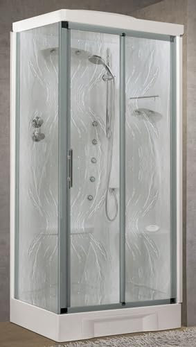 Novellini New Holiday 2P+F Hammam 100x70 cm Cabina Doccia Multifunzione Apertura Scorrevole Seduta Destra Miscelatore Meccanico Vetro Aqua Profilo Silver Idromassaggio Sauna Stereo Altezza 225,5 cm