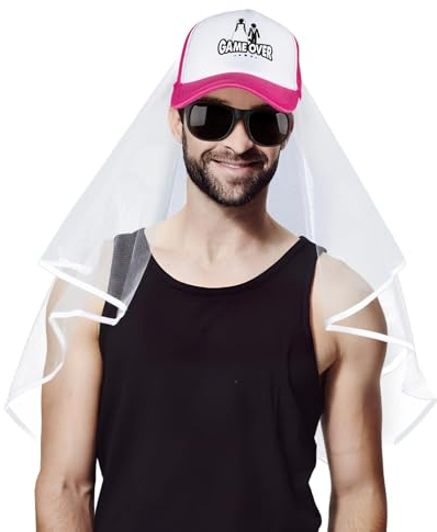 BETESSIN Junggesellenabschied Hut Schleier Brille Rosa JGA Deko Männer