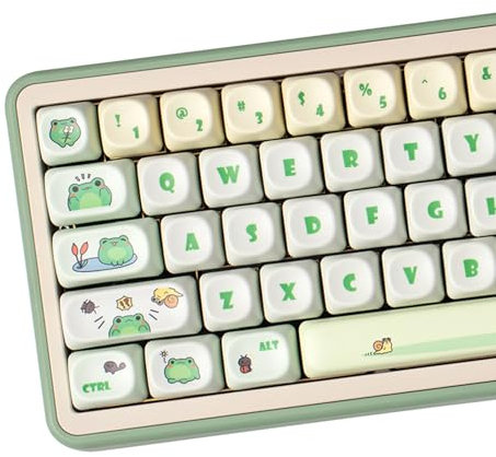 PBT Keycaps, Moa Profil Tastenkappe, Niedliche runde Kawaii Tastatur Tastenkappe, 141 Tasten Grüner Frosch Dye-Sublimation Tastenkappen Set mit Tastenkappen Abzieher für mechanische Tastatur