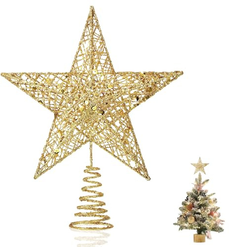 GWAWG Estrella Arbol De Navidad, Adorno Metálico Dorado Y Plateado para Decorar El árbol De Navidad, Adorno Brillante con Forma De Estrella para Decorar