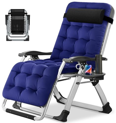Meulbaty Zero Gravity Chair 200KG Load Capacity Sun Loungers (Blue Pleuche) | Folding Garden Recliner with Cushion & Headrest, Dual-Purpose for Sitting & Sleeping, Perfect for Garden, Balcony, Patio