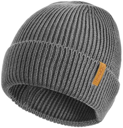 Donfri Gorro de Lana Merino, Gorro térmico de Invierno para Hombres y Mujeres, Gorro de Lana de Punto para Clima frío, Unisex, Talla única (FR/ES, Letras, Talla única, Gris)