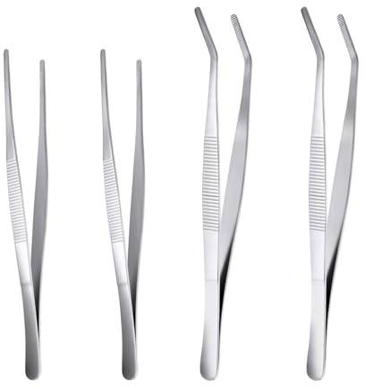 Bangbobi Set de 4 Pinzas, Pinzas de Acero Inoxidable de 14 cm (2 Pinzas de Punta y 2 Pinzas Curvas) – Pinzas largas, Set de Pinzas médicas, Pinzas largas, Pinzas de Punta, Tweezers Prof