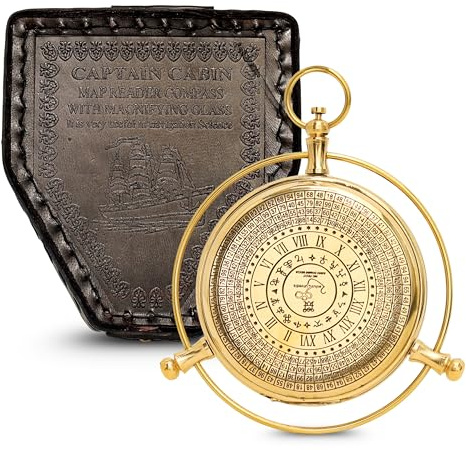 Antikes Messing-Kompass-Alethiometer, einzigartiges Design mit nautischem Dekor, Lederetui, Abenteuer-Reise-Geschenk für Kultfilm-Liebhaber, Weihnachts-Kompass, Geschenk, Taufe, Andenken, Hochzeit