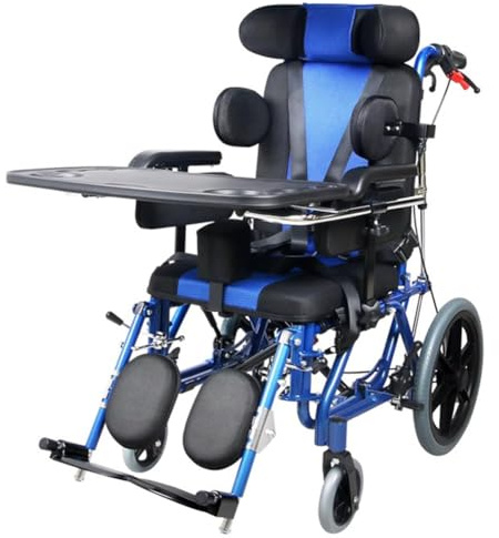 PP-Vic Fauteuil Roulant De Transport Entièrement Inclinable, En Alliage D'aluminium Avec Coussin D'assise, Plateau Repas Et Frein À Main, Fauteuil Roulant Pour Paralysie Cérébrale,Child