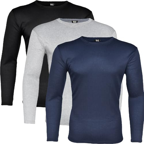 BestSale247 Termoundertröja för män (2-pack) med innerfleece varma vinterunderkläder, skidunderkläder bomull, 3-pack/svart grå marin, XXL