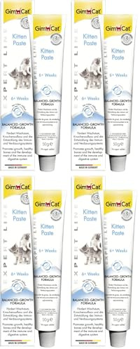 GimCat Expert Line Kitten Pasta para el Crecimiento de Gatitos Desde 6 Semanas, Sin Azúcar, 50 g (Paquete de 4)