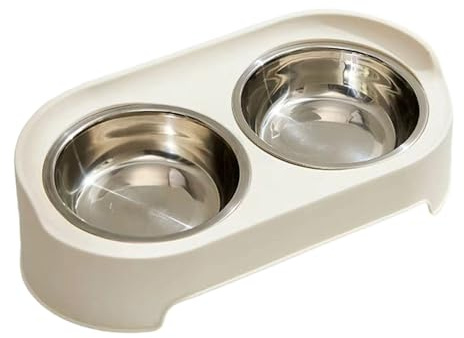Generisch 2026 Food Water Bowl for Cats Indoor with 2 Stainless Steel Feeding Bowls, Waterproof, Suitable for Cats (White, 34 x 17 x 9 cm)