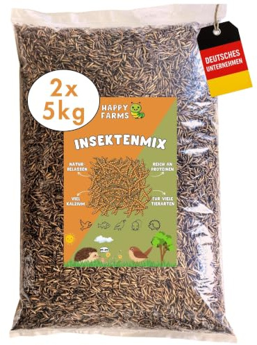 HappyFarms Insectmix - vers de Farine séchés et Larves de Mouches de Soldats - Nourriture Riche en protéines pour Oiseaux Sauvages, hérissons, rongeurs, Reptiles et Poissons - 100% Naturelle (10 kg)