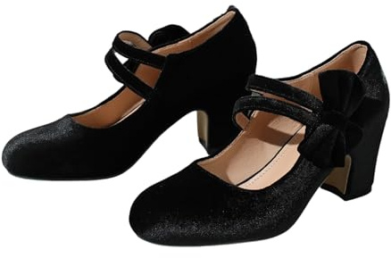 Scarpe tradizionali da donna con tacco grosso, scarpe da sposa, comode scarpe da ballo con plateau, scarpe da ballo con piedi larghi, tacco a blocco, scarpe da matrimonio con tacco alto Dirndl, Nero