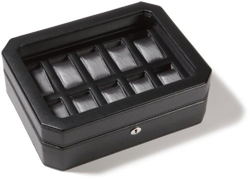 Wolf Designs 4584029 Windsor - Caja de almacenamiento para relojes con tapa, color negro