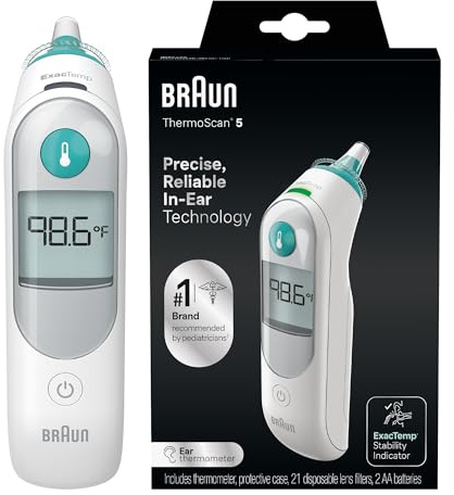 Braun ThermoScan 5 Ear Thermometer, Digital Display, Baby and Infant Thermometer with ExacTemp Stability Indicator for Professional Accuracy, Recommended by Pediatricians