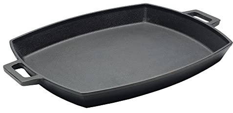 Bayou Classic 7471 Cast Iron Shallow Pan Perfect For Hamburgers Grilled Cheese Sandwiches and Bacon Features Wide Loop Handles