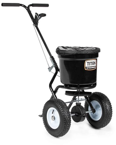 Titan Attachments 50 lb Professional Fertilizer Push Broadcast Spreader, Spreads 10 to 12 FT, Lawn Care and Ice Melter, Yard Tool