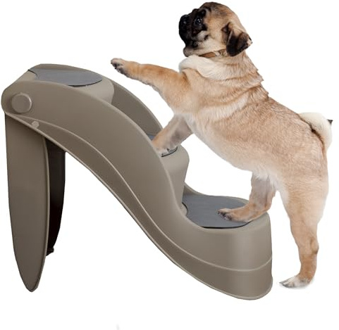 Petmaker Escaleras para Mascotas, rampa Segura y Duradera para Interiores o Exteriores con diseño de 3 escalones, escalones para Gatos o Perros para el hogar y el vehículo, Bronceado, Paquete de 1