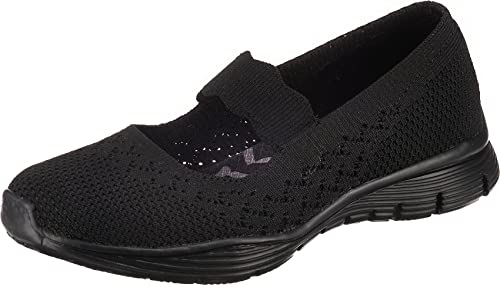 Skechers Damen Seager Power Hitter Mary Jane Halbschuhe, Black Flat Knit, 39 EU