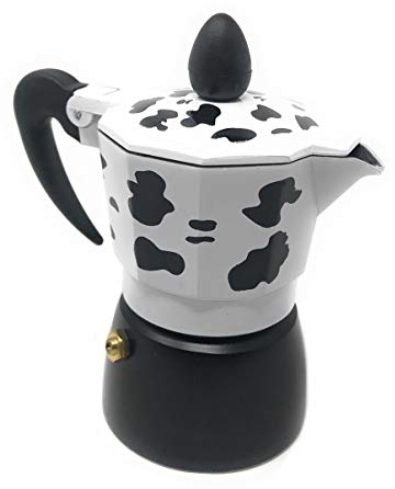 Vetrineinrete® Caffettiera effetto mucca moka 1 2 3 o 6 tazze macchina del caffè in alluminio per espresso idea regalo (2 tazze) 61031