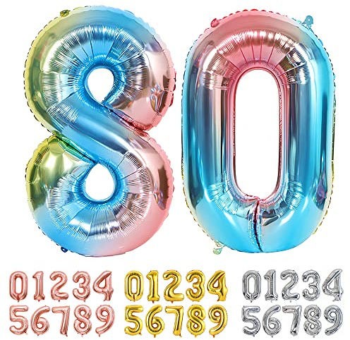 Ponmoo Foil Balloon Number 80 Gradient Blue, Giant Numbers 0 1 2 3 4 5 6 7 8 9 10-19 20-29 30-39 40-49 50-60-70-80-90-100, Large Balloons for Wedding Anniversary Birthday Party Decoration