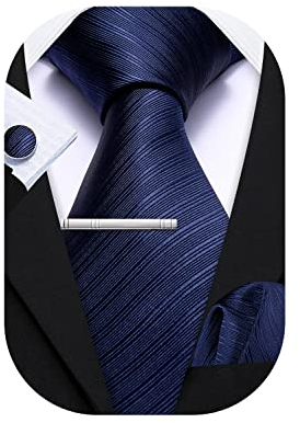 Barry.Wang Herren Krawatte Set Seiden-Geschäfts-Streifen Plaid-Krawatten-Set mit Taschentuch Manschettenknopf für Hochzeit Formell