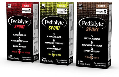 Pedialyte Sport - Pack Multisabor con sabor a Frutas del Bosque, Lima Limón y Piña Coco – Hidratación Potenciada (1) - Contiene 5 electrolitos clave como Magnesio, Sodio y Potasio – 18 sobres de 14g