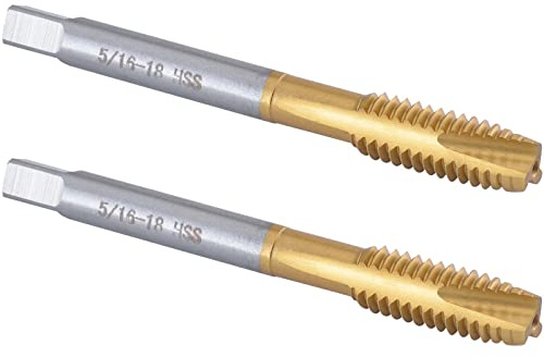 Burkit 2pcs 5/16-18 UNC Spiral Point Tap, HSS Titanium coating Spiral Point Plug Threading Tap 5/16 x 18 UNC