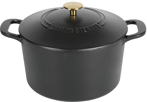 MARTHA STEWART Gatwick 7-Quart Enamel Cast Iron Dutch Oven Pot with Lid â Matte Black â Durable Heavy-Duty Dutch Oven for Slow Cooking, Braising & Baking