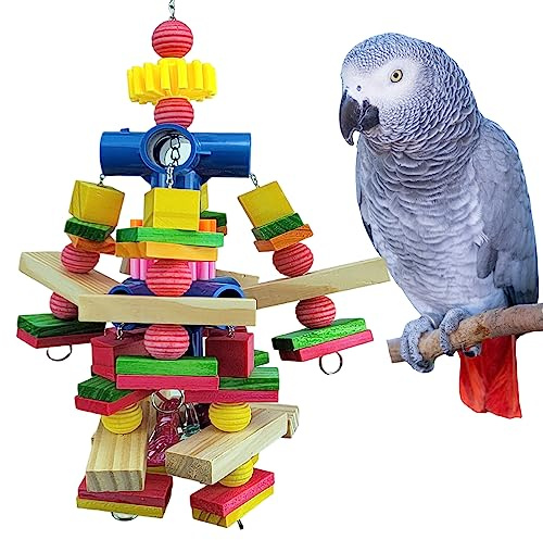 Cokliomc Parrot Toys for African Grey Parrots, Cockatoos, Small Macaws, Amazon Parrots Small and Medium Birds Natural Wooden Safe and Durable Chew Toys and Bird Cage Accessories