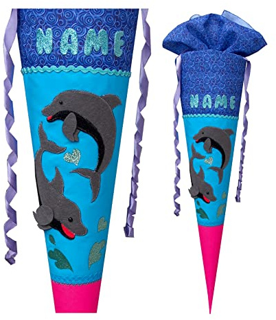 Delphin Schultüte passend zum Happy Dolphins Step by Step, für Mädchen, genäht, mit Name versehen