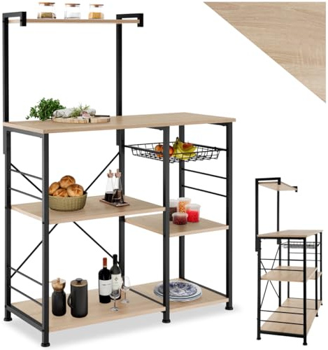 tectake® Scaffale Cucina, 6 RipianiScaffale Industriale, Scaffale Metallo e Legno, Scaffale Salvaspazio, Ripiano d'Appoggio, Scaffale Design, Scaffale Portaoggetti - Industriale Chiaro