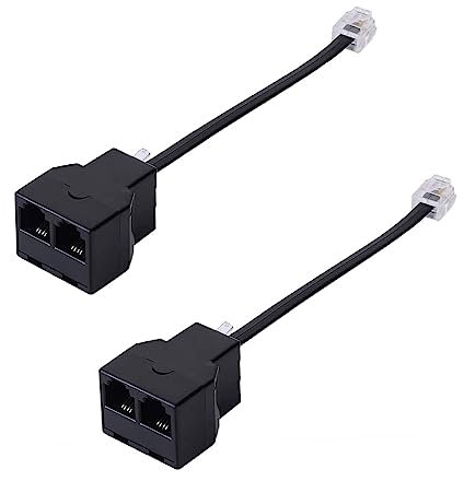 2 pezzi Adattatore Cavo Telefonico, 6P4C RJ11 Splitter telefonico Convertitore Per Linea Fissa (Nero)